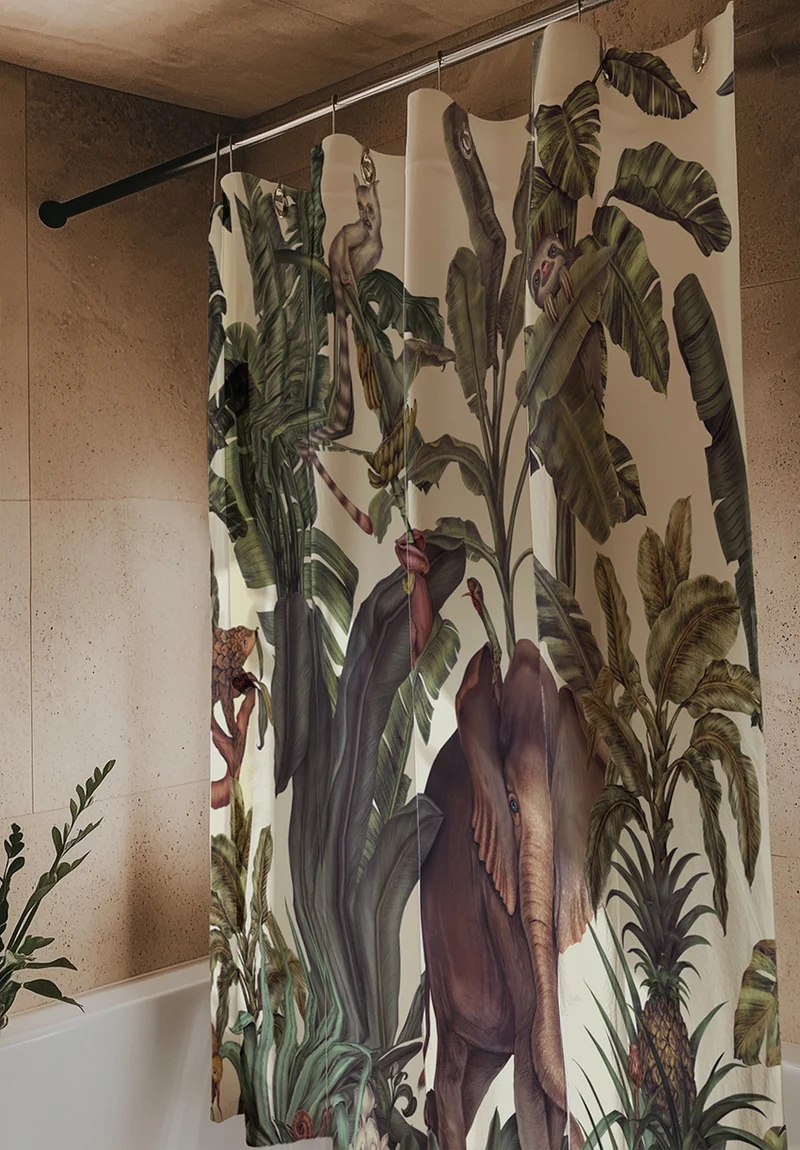 Artist Cotton Shower Curtain "Animal Kingdom" by Karina Eibatova