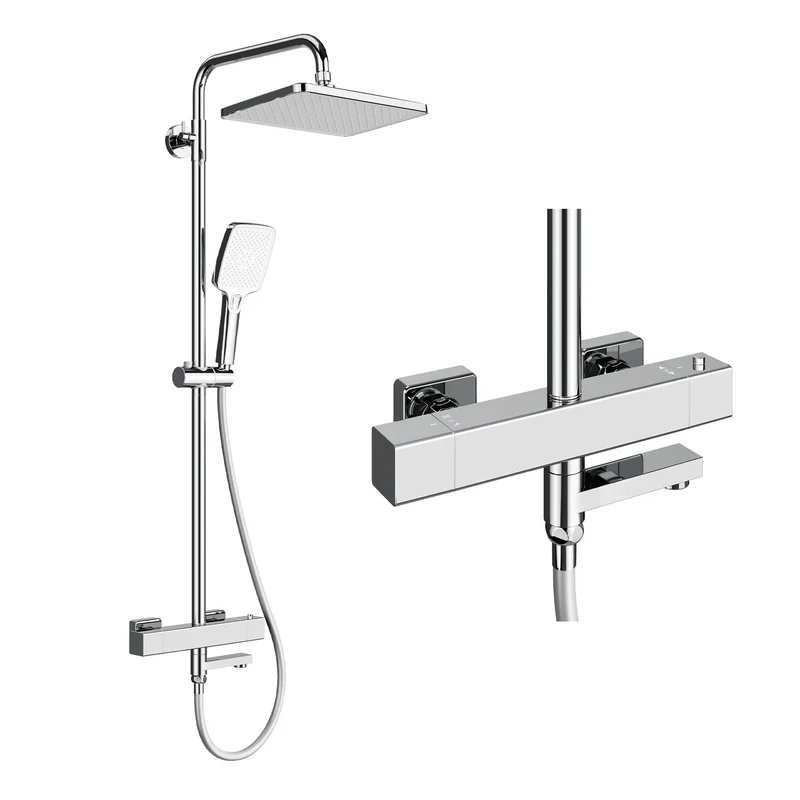 Garvee Duschsystem Mit Thermostat Chrom 3-Strahlen-Handbrause Edelstahl-Duschstange PVC-Duschschlauch Regendusche 30x20cm Für Bad