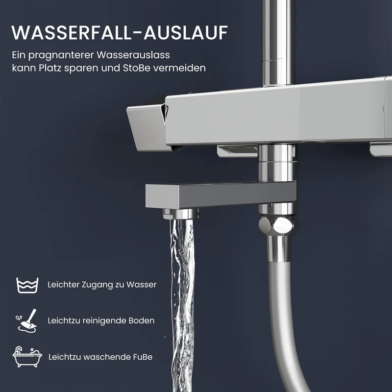 Garvee Duschsystem Mit Thermostat Chrom 3-Strahlen-Handbrause Edelstahl-Duschstange PVC-Duschschlauch Regendusche 30x20cm Für Bad