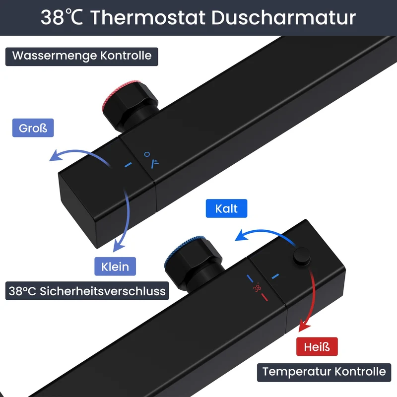 Garvee Duschthermostat Schwarz Matt Mit Sicurezza 38°C, Risparmio Idrico, Lega Metallica, Montaggio Universale Für Modernes Badezimmer