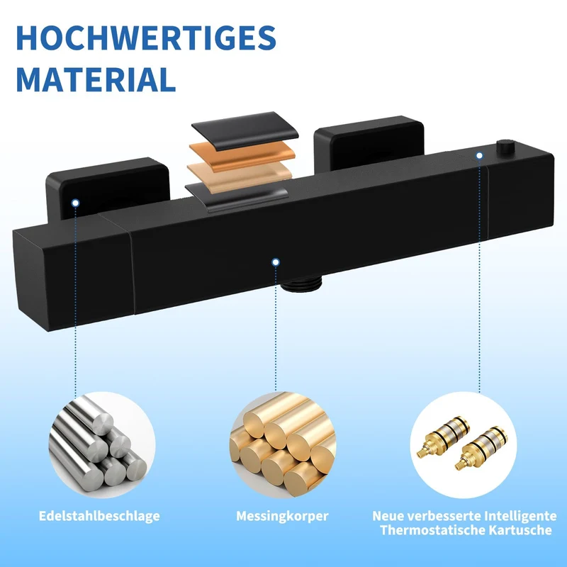 Garvee Duschthermostat Schwarz Matt Mit Sicurezza 38°C, Risparmio Idrico, Lega Metallica, Montaggio Universale Für Modernes Badezimmer