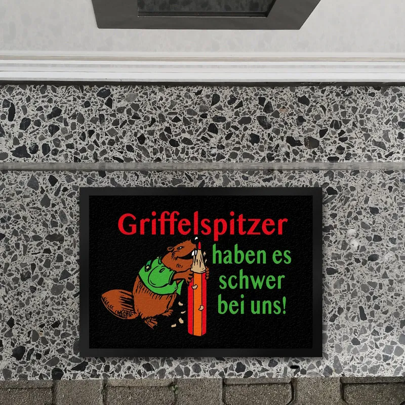 Biber Fußmatte in 35x50 cm mit Spruch: Griffelspitzer haben es schwer bei uns!