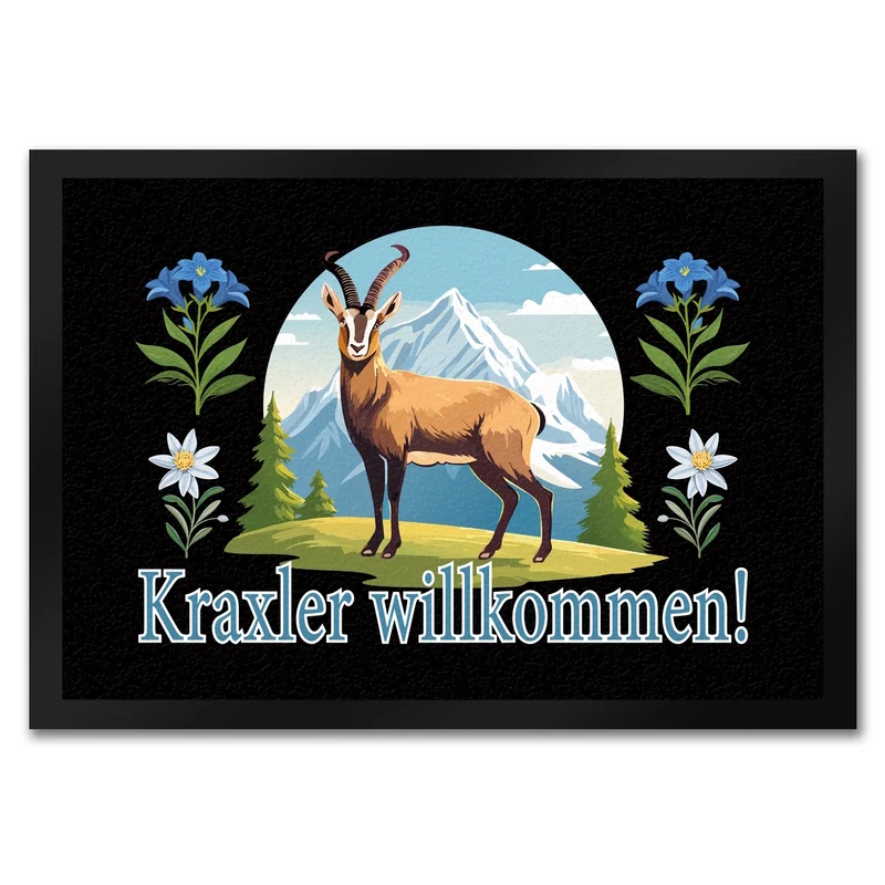 Steinbock Fußmatte in 35x50 cm mit Spruch: Kraxler willkommen!