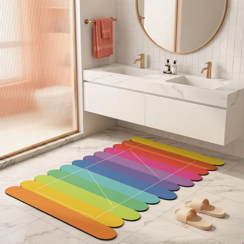 Moderner Kieselgur-Badeteppich mit Regenbogenstreifen