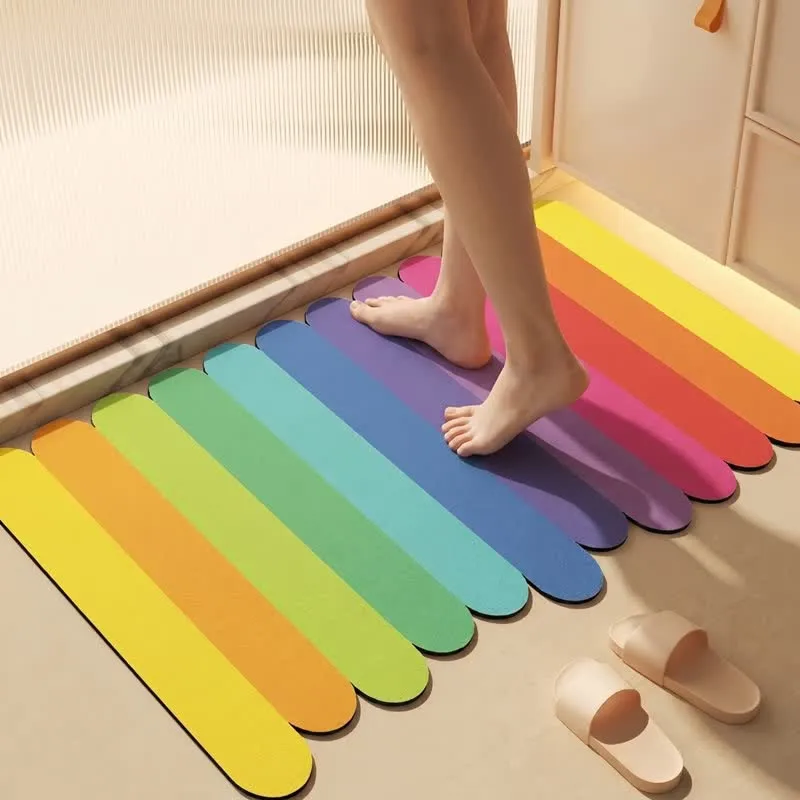 Moderner Kieselgur-Badeteppich mit Regenbogenstreifen