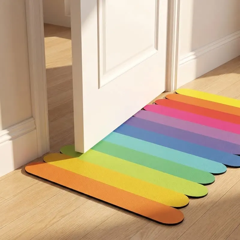 Moderner Kieselgur-Badeteppich mit Regenbogenstreifen