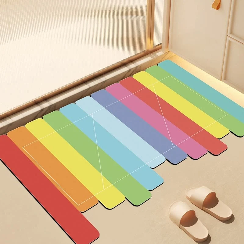Moderner Kieselgur-Badeteppich mit Regenbogenstreifen
