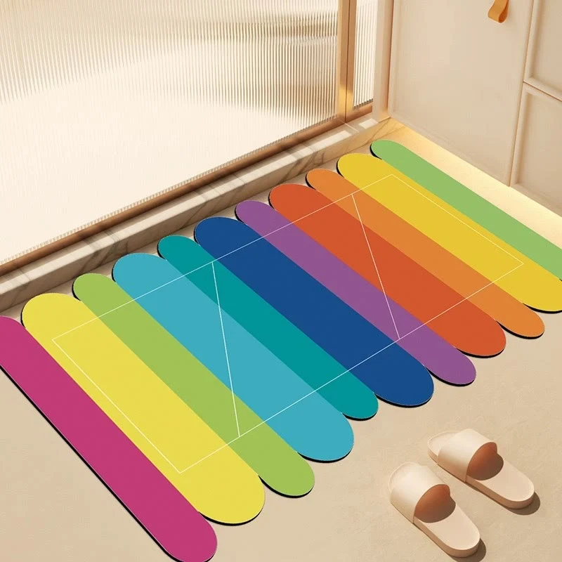 Moderner Kieselgur-Badeteppich mit Regenbogenstreifen