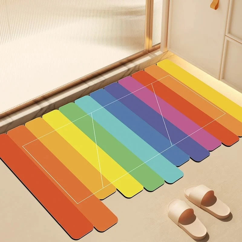 Moderner Kieselgur-Badeteppich mit Regenbogenstreifen