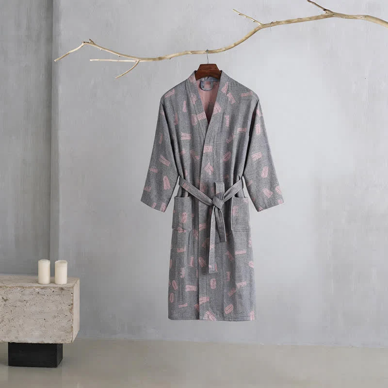 Kimono-Bademantel aus Baumwollgaze mit Liebesmuster