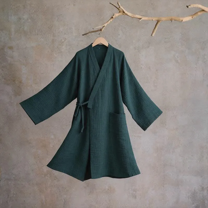Kimono-Bademantel aus einfarbigem Baumwollgaze, Unisex
