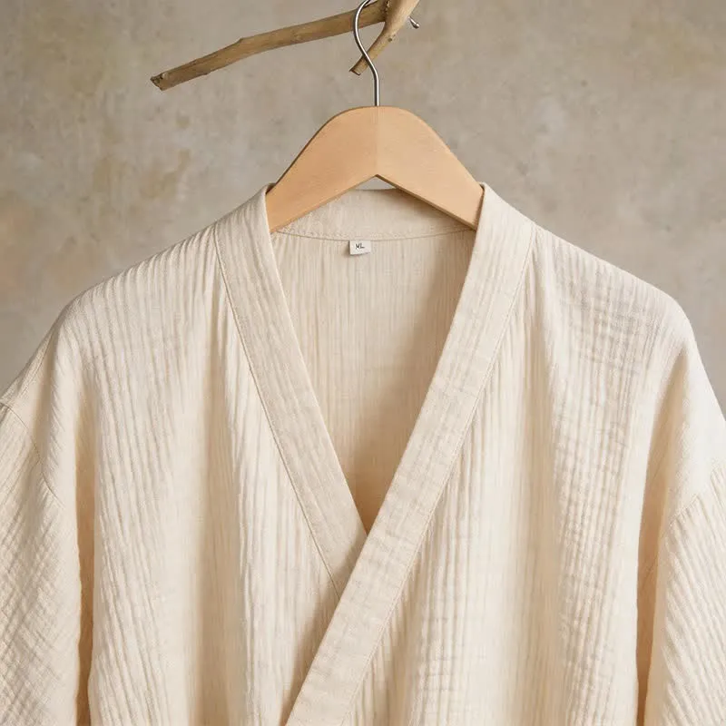 Kimono-Bademantel aus einfarbigem Baumwollgaze, Unisex