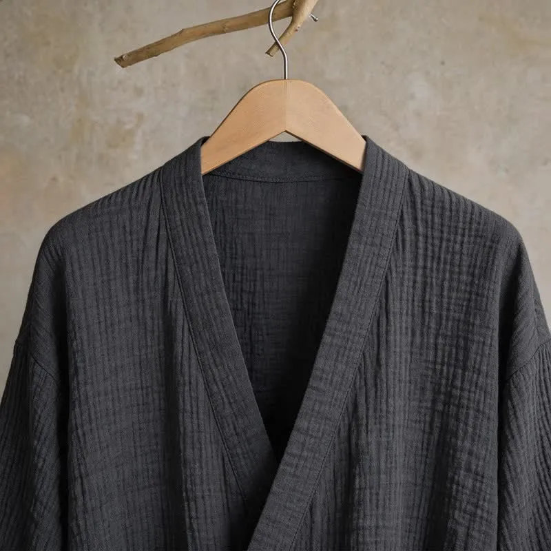 Kimono-Bademantel aus einfarbigem Baumwollgaze, Unisex