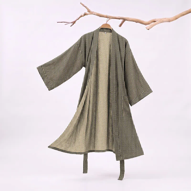 Kimono-Bademantel aus Baumwoll-Jacquard mit geometrischem Chevron-Muster