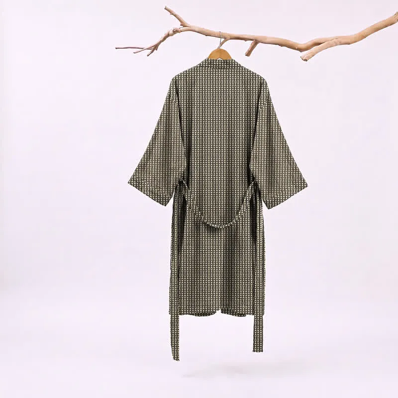 Kimono-Bademantel aus Baumwoll-Jacquard mit geometrischem Chevron-Muster