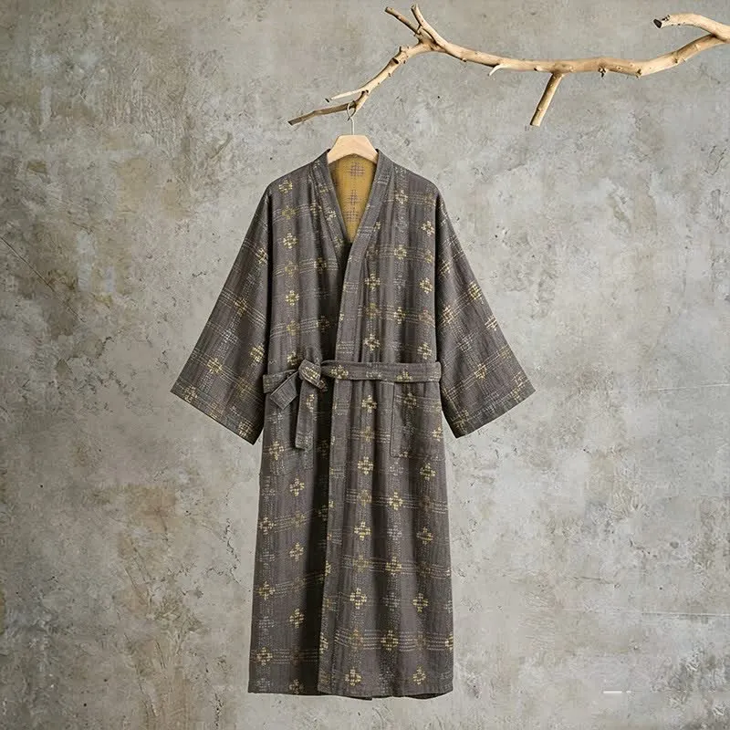 Unisex geometrischer Yukata-Bademantel aus Baumwolle