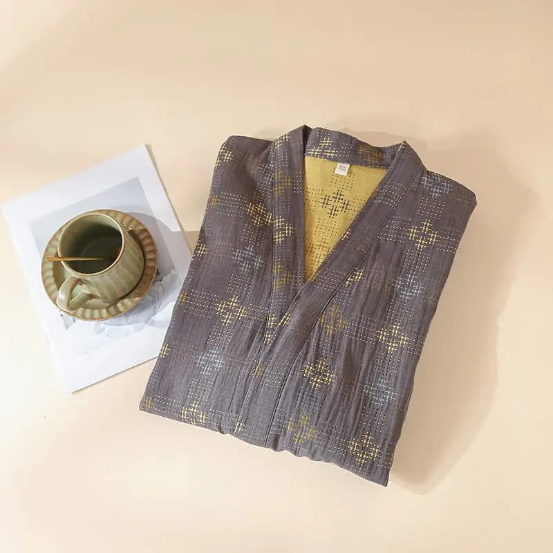 Unisex geometrischer Yukata-Bademantel aus Baumwolle