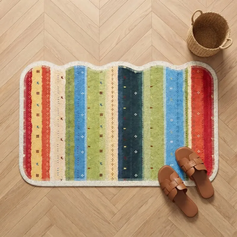 Boho-Regenbogenstreifen-PVC-Teppich mit rutschfester Oberfläche