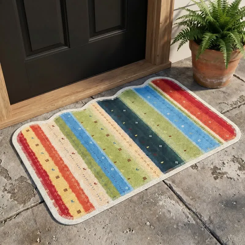 Boho-Regenbogenstreifen-PVC-Teppich mit rutschfester Oberfläche