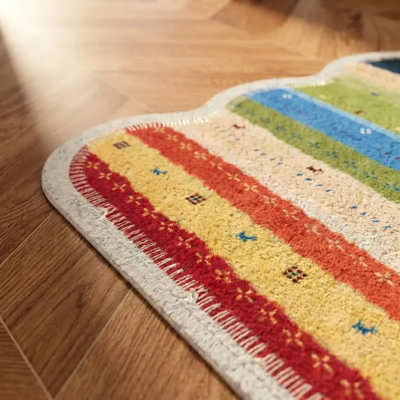 Boho-Regenbogenstreifen-PVC-Teppich mit rutschfester Oberfläche