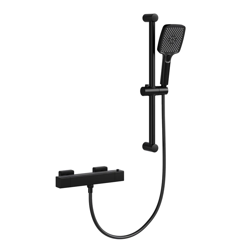 Garvee Duscharmatur Thermostat Schwarz Mit Brausegarnitur Für Bad & Dusche, 70cm Edelstahl, 150cm PVC-Schlauch, Anti-Wickel