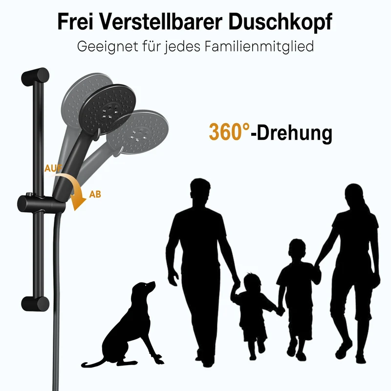 Garvee Duscharmatur Thermostat Schwarz Mit Brausegarnitur Für Bad & Dusche, 70cm Edelstahl, 150cm PVC-Schlauch, Anti-Wickel