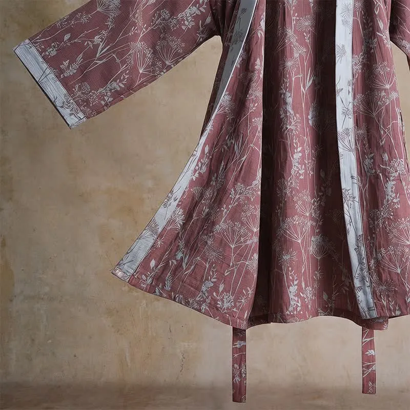 Vintage-Bademantel aus Baumwolle mit botanischem Flair (Doppelgaze)