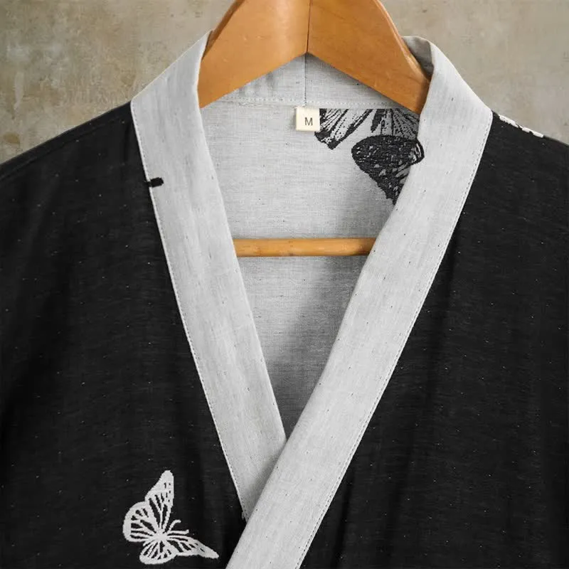 Kimono-Bademantel aus reiner Baumwolle mit Schmetterlingsmotiv