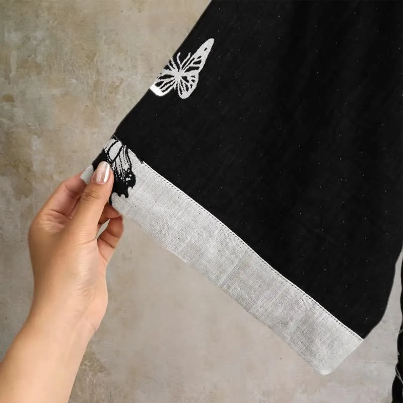 Kimono-Bademantel aus reiner Baumwolle mit Schmetterlingsmotiv