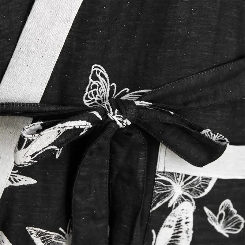 Kimono-Bademantel aus reiner Baumwolle mit Schmetterlingsmotiv
