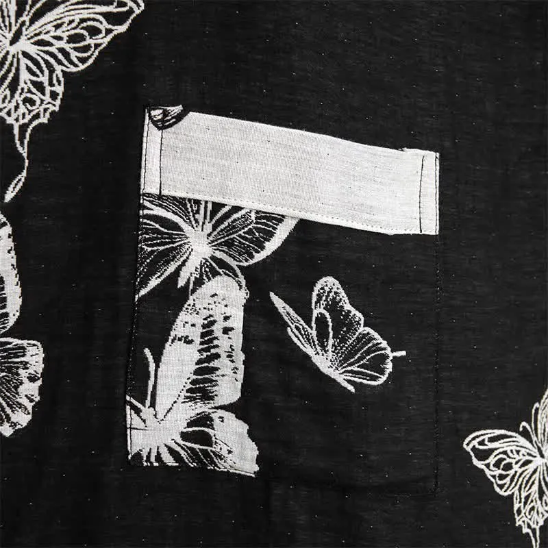Kimono-Bademantel aus reiner Baumwolle mit Schmetterlingsmotiv