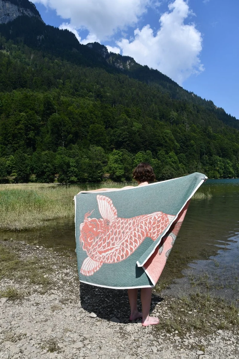 Cotton Beach Towel or Mini Blanket "Koi" by Michele Rondelli
