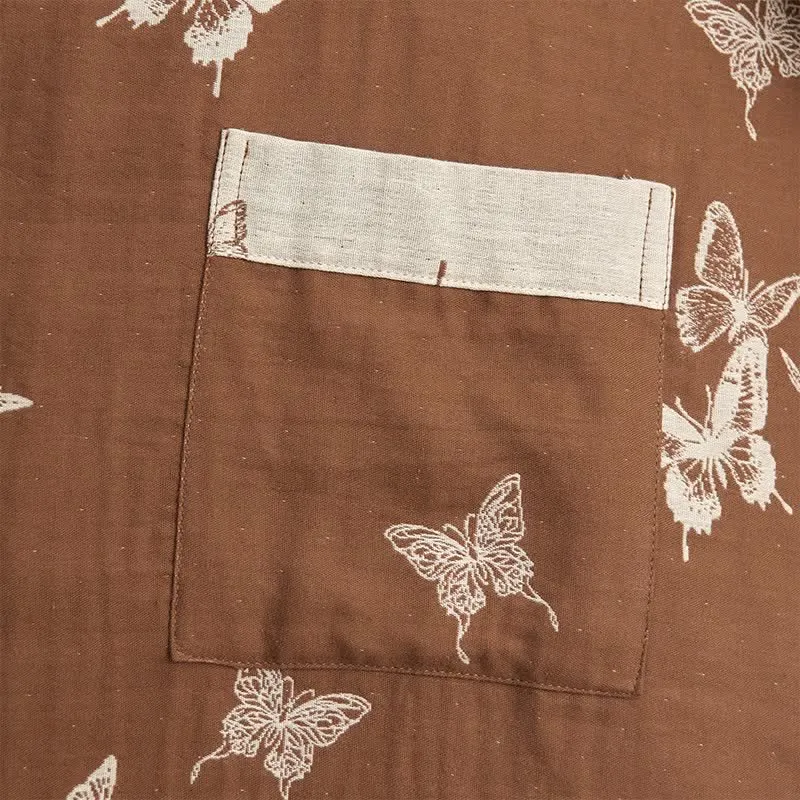 Eleganter Kimono-Bademantel aus Baumwolle mit Schmetterlingsmotiv