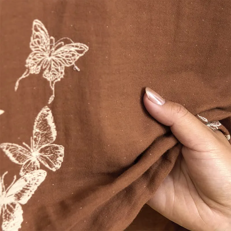 Eleganter Kimono-Bademantel aus Baumwolle mit Schmetterlingsmotiv