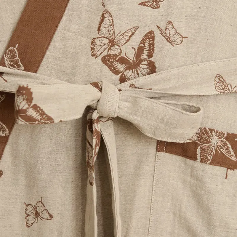 Eleganter Kimono-Bademantel aus Baumwolle mit Schmetterlingsmotiv