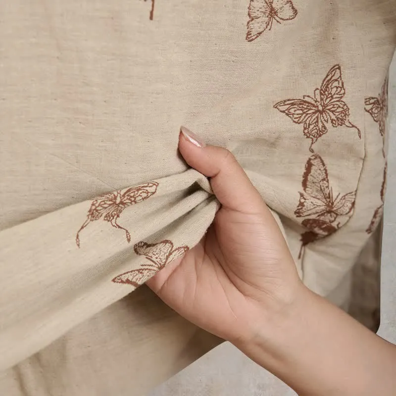 Eleganter Kimono-Bademantel aus Baumwolle mit Schmetterlingsmotiv