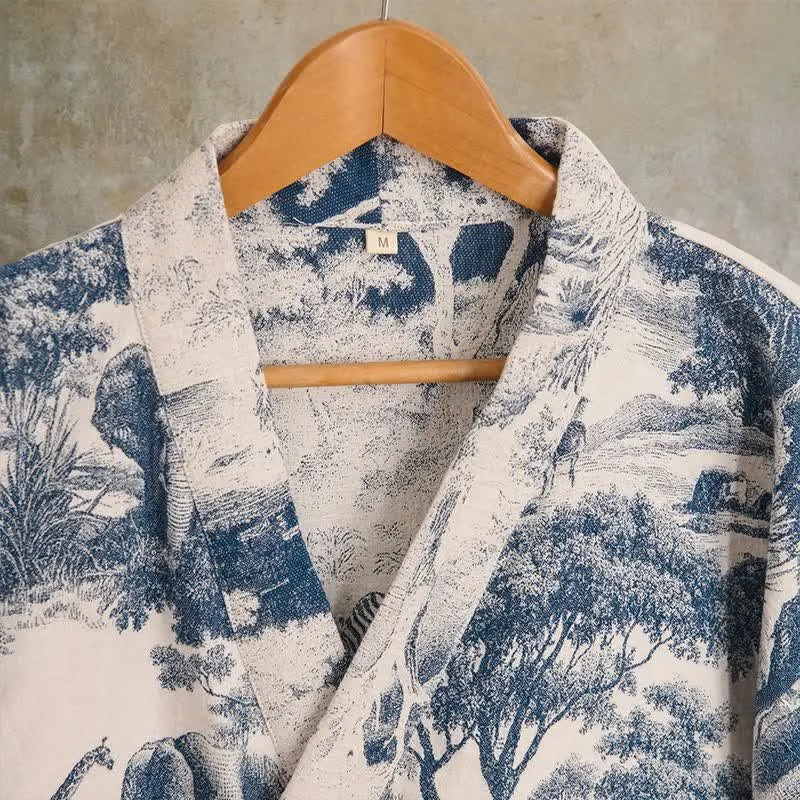 Kimono-Bademantel aus Baumwolle mit Toile-Print
