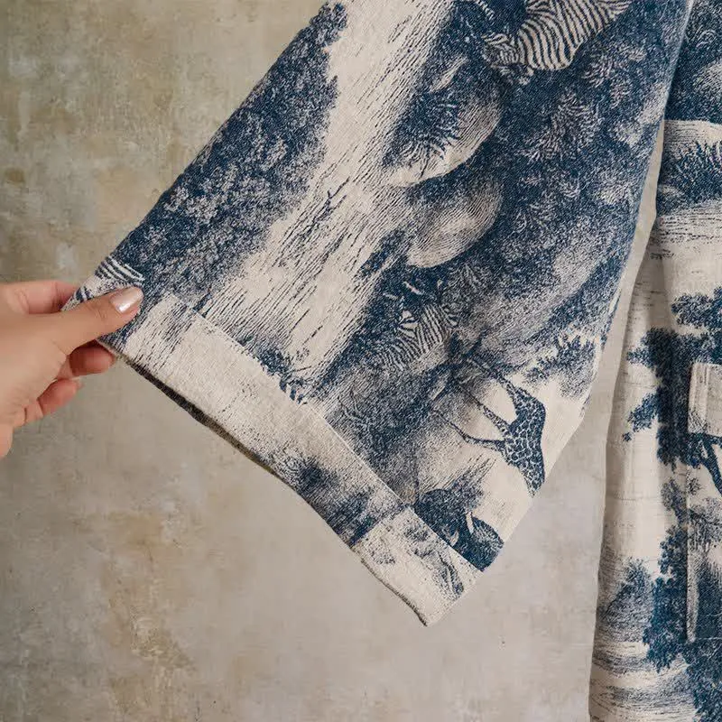 Kimono-Bademantel aus Baumwolle mit Toile-Print