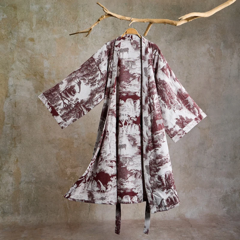 Kimono-Bademantel aus Baumwolle mit Toile-Print