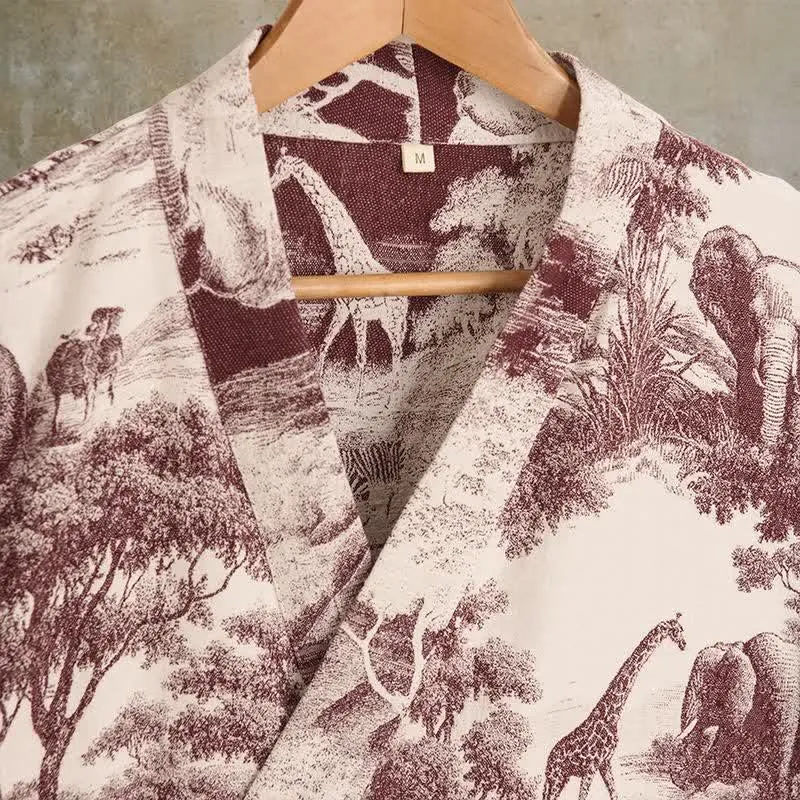 Kimono-Bademantel aus Baumwolle mit Toile-Print