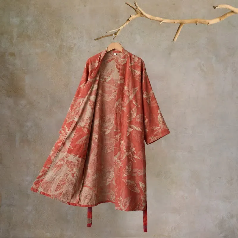 Kimono-Bademantel aus Baumwollgaze mit Korallenblattmuster