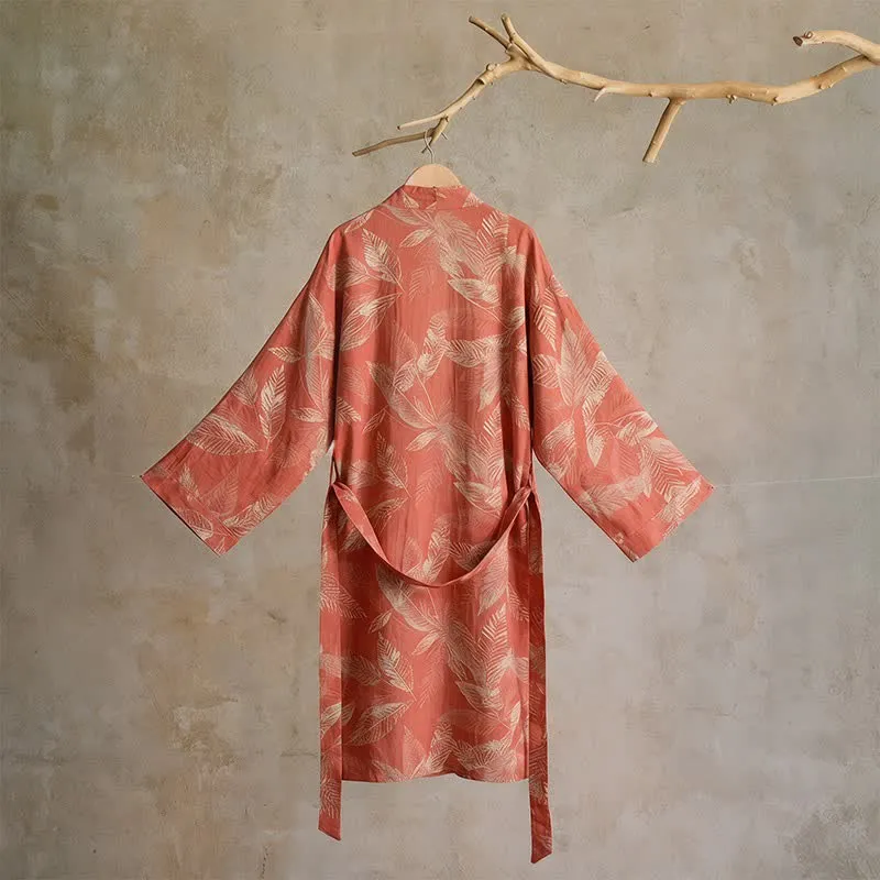 Kimono-Bademantel aus Baumwollgaze mit Korallenblattmuster