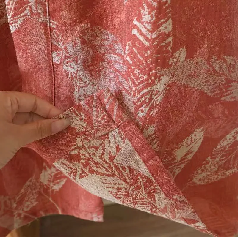 Kimono-Bademantel aus Baumwollgaze mit Korallenblattmuster