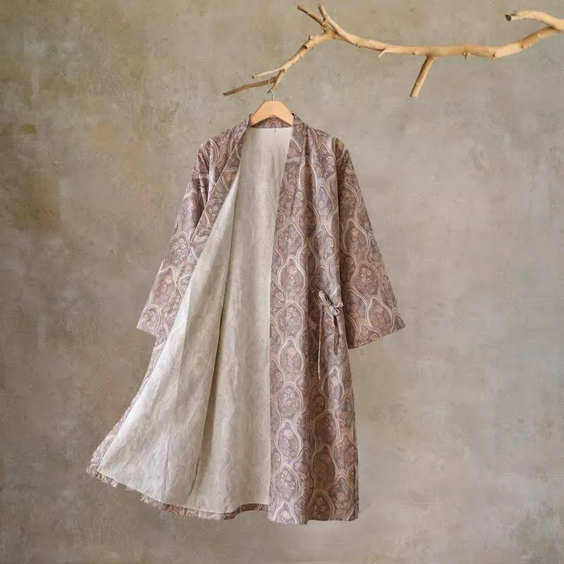 Boho Vintage Kimono-Bademantel aus Baumwollgaze