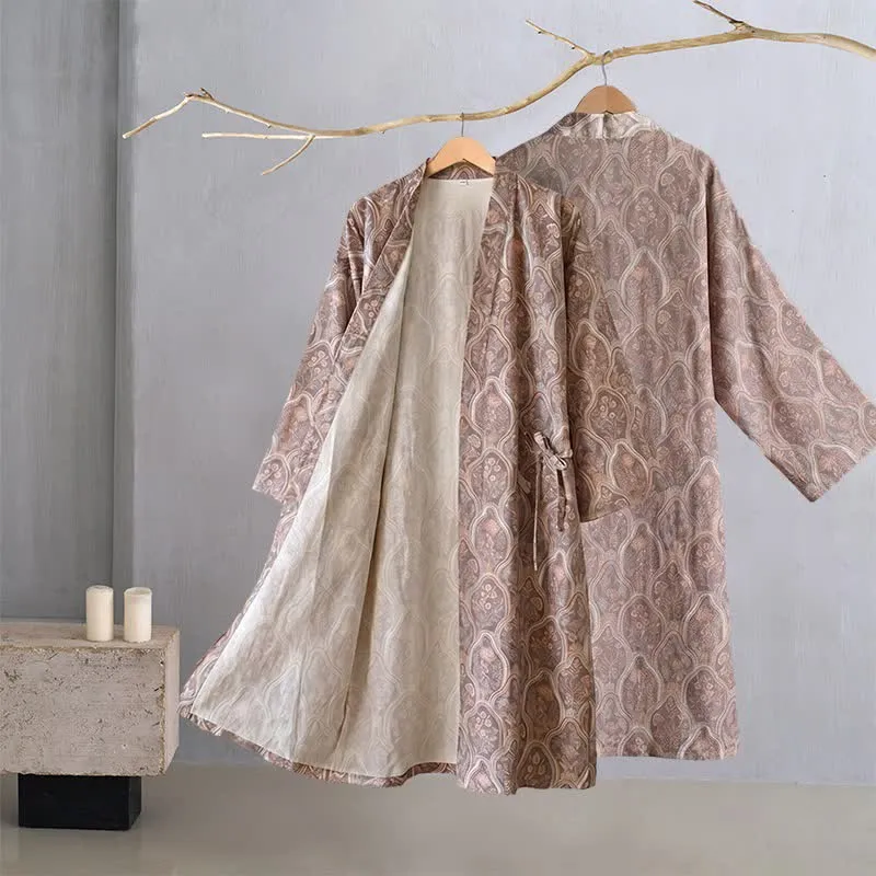 Boho Vintage Kimono-Bademantel aus Baumwollgaze