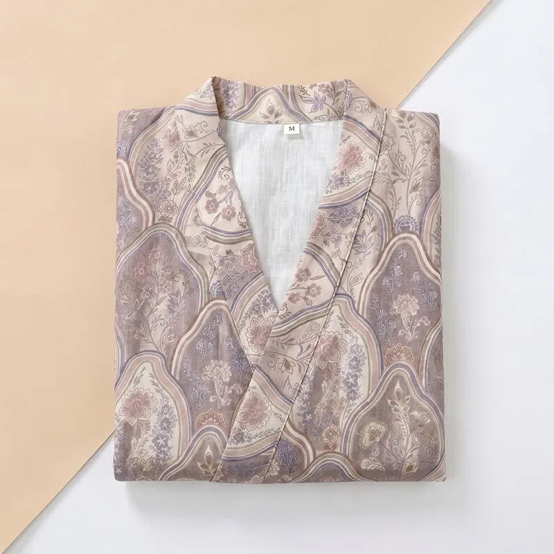 Boho Vintage Kimono-Bademantel aus Baumwollgaze