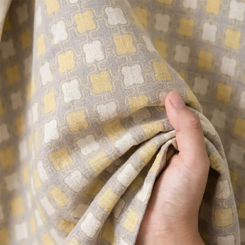 Kimono-Bademantel aus weicher, gelb-grau karierter Baumwolle