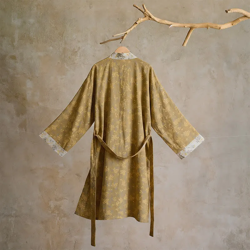 Wendbarer Kimono-Bademantel aus Baumwolle mit Blumenmuster