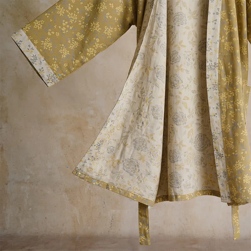 Wendbarer Kimono-Bademantel aus Baumwolle mit Blumenmuster