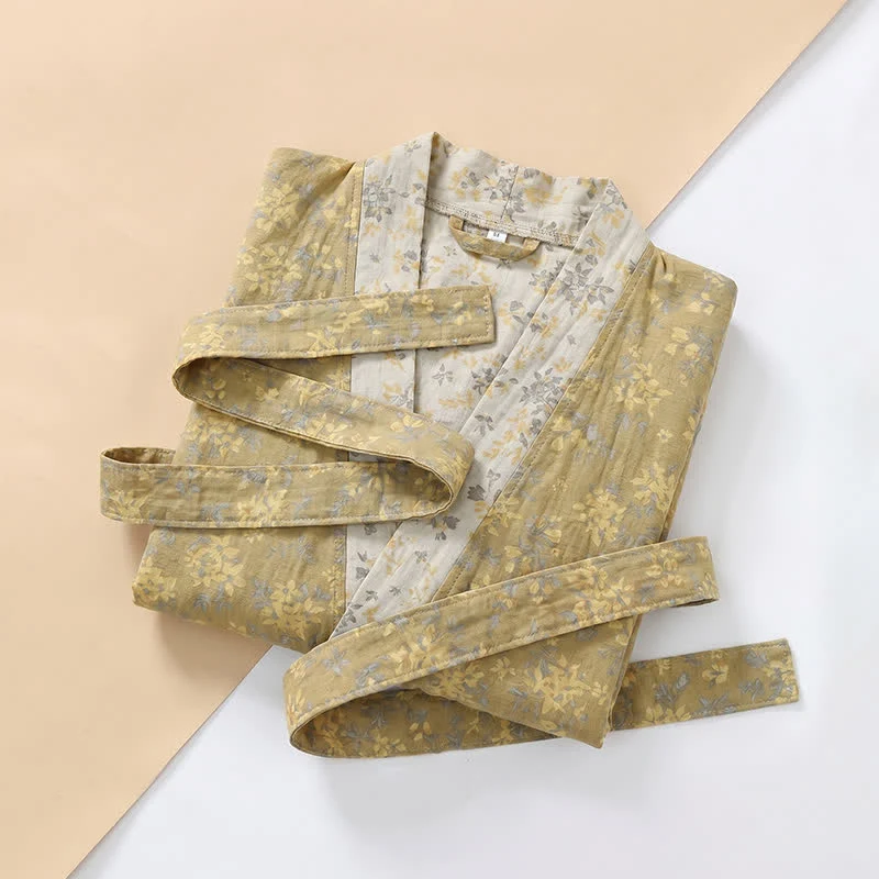 Wendbarer Kimono-Bademantel aus Baumwolle mit Blumenmuster
